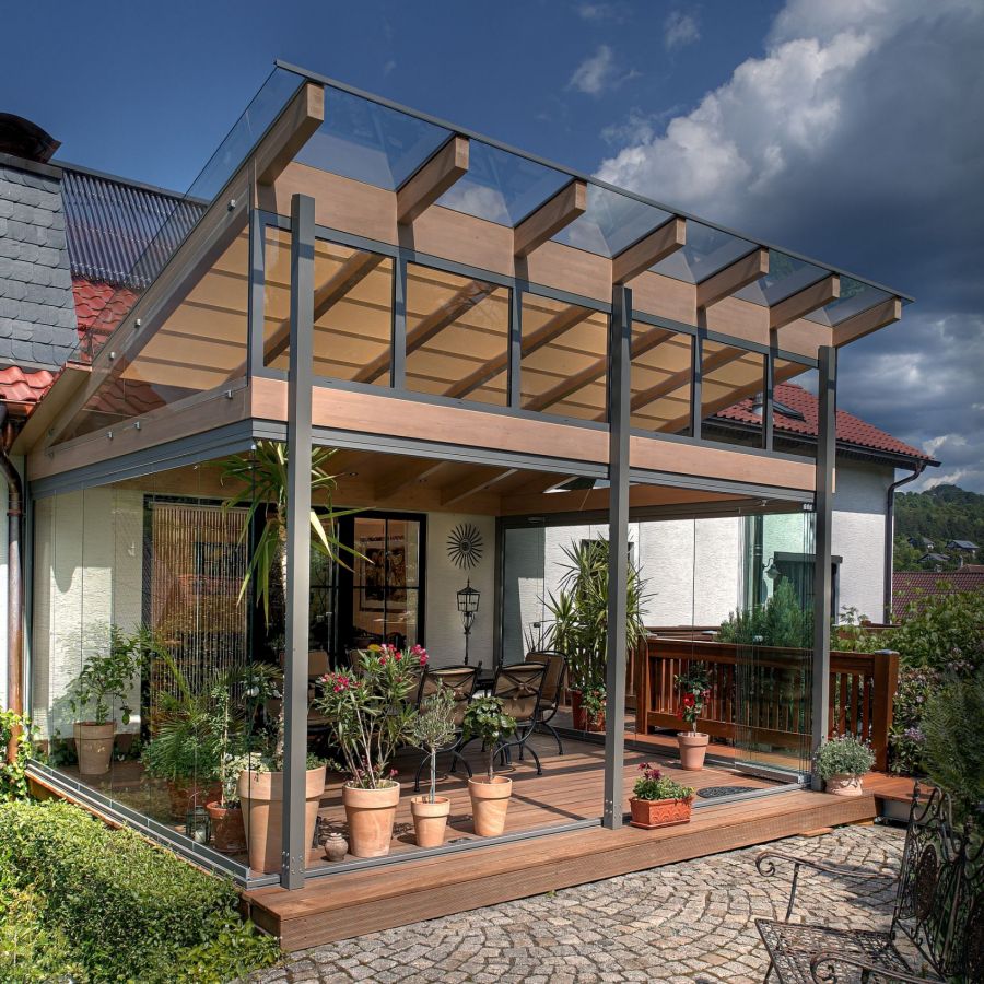 Terrassenverglasung und Terrrassenüberdachung mit Selbstreinigungseffekt im Raum Kronach